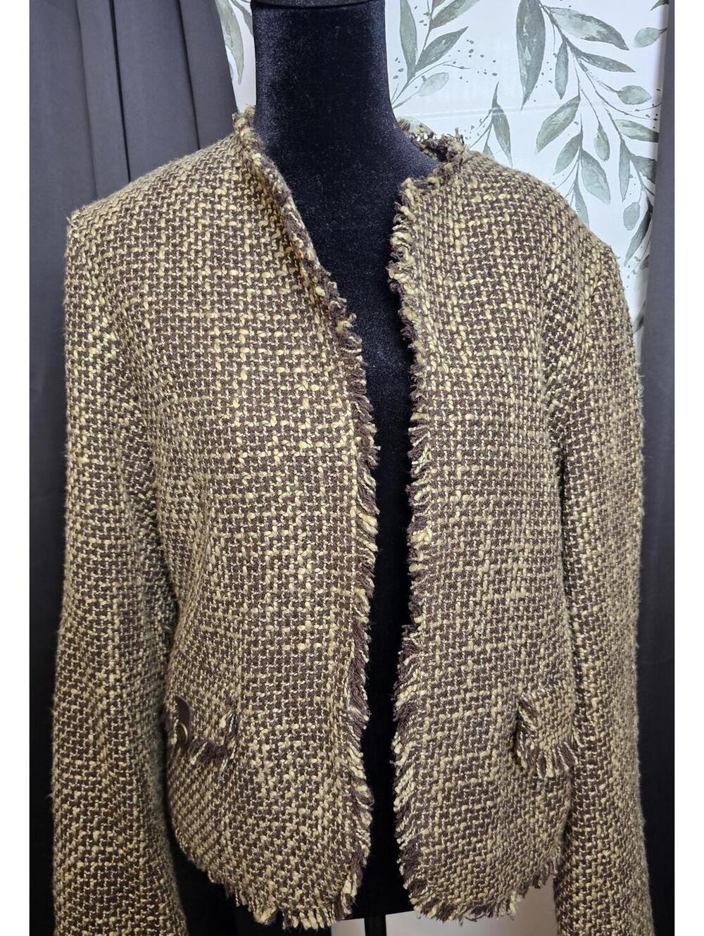 British Khaki Jacket Blazer Brown Womens Size L Tweed